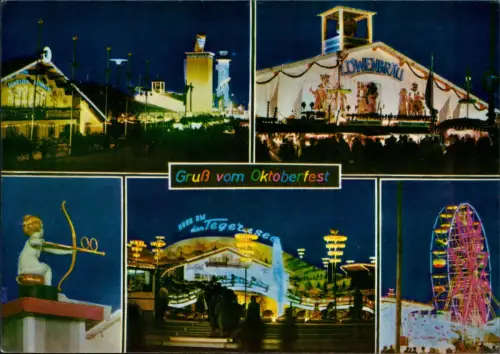 Ansichtskarte München Oktoberfest Mehrbild Festzelte bei Nacht 1974