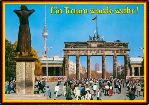 Mitte-Berlin Brandenburger Tor mit Berliner Mauer nach der Öffnung 1990