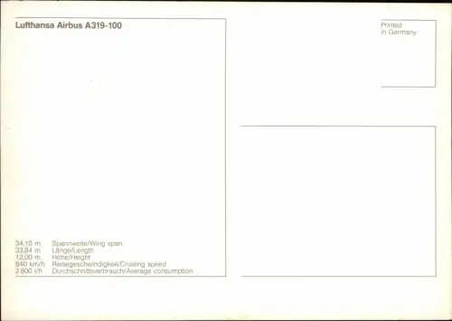 Ansichtskarte  Lufthansa Airbus A319-100 Flugzeug Airplane Airline 1990