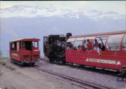 Zahnrad Dampflokomotive Brienz-Rothorn-Bahn (BRB) Zugkreuzungauf Planalp 1991