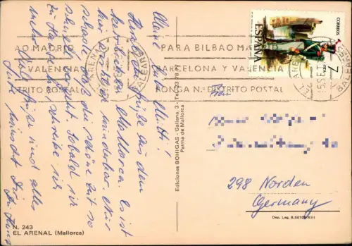 Postale El Arenal Ortsansicht Strasse am Mittelmeer Strand ESPAÑA 1970