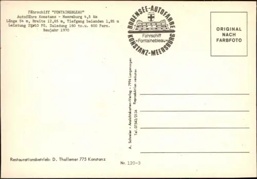 Schiff  Fähre Fährschiff "FONTAINEBLEAU"Autofähre Konstanz - Meersburg 1970