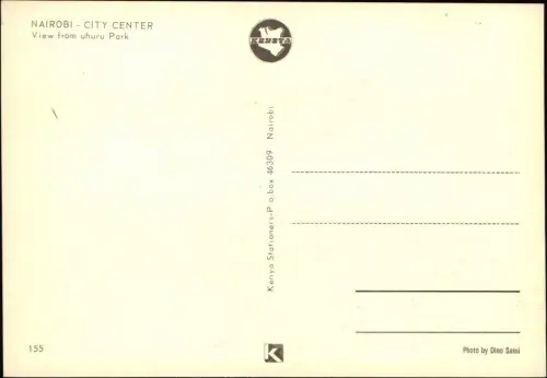 Postcard Nairobi JAMBO City in the Gardens 1980