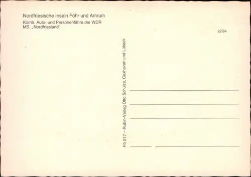 Schiff Schifffahrt Fähre Föhr Amrum Auto Personenfähre MS Nordfriesland 1984