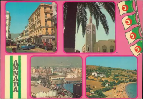 Postcard Annaba عنابة 4 Bild Straße Moschee Hafen Strand 1976