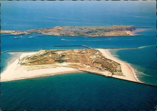 Helgoland (Insel) Luftbild vorn die Düne, dahinter die Insel 1978