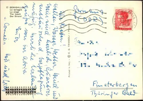 Cartolina Senigallia Strand Tretboote 1968