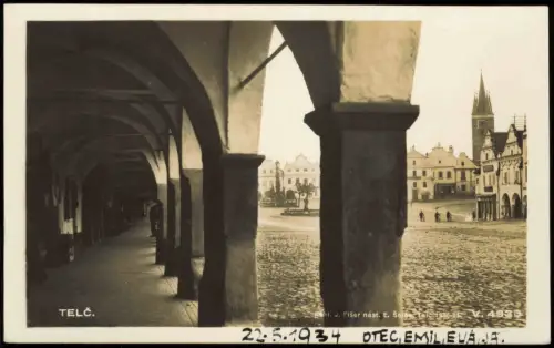 Postcard Teltsch Telč Marktplatz und Laubengang 1932