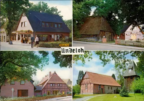 Ansichtskarte Undeloh 4 Bild Geschäft Kirche Häuser 1986