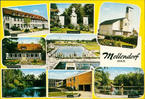 Mellendorf-Wedemark Jugendherberge Kriegerdenkmal Freibad Schule MB 1980