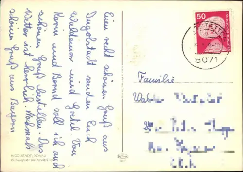 Ansichtskarte Regensburg Rathausplatz mit Moritzkirche 1989