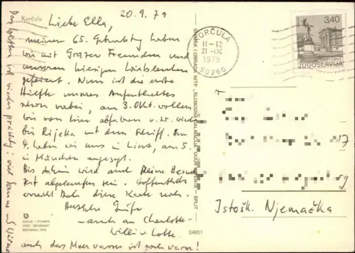 Korčula Curzola Korkyra Altstadt vom Flugzeug aus, Luftaufnahme 1979