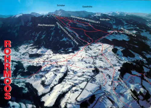 Schladming Panorama-Ansicht mit den Bergbahnen Sesselliften 1975