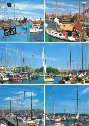 Postcard Faaborg Mehrbildkarte Ortsansicht Partie am Jacht-Hafen 1990