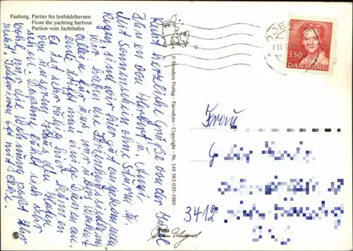Postcard Faaborg Mehrbildkarte Ortsansicht Partie am Jacht-Hafen 1990