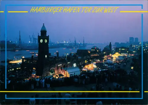 St. Pauli-Hamburg Hafen mit Landungsbrücken bei Dämmerung 1980