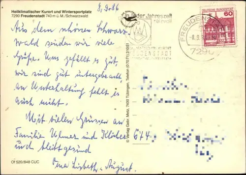 Ansichtskarte Freudenstadt Ortsansicht, Straßen Partie, VW Käfer 1986