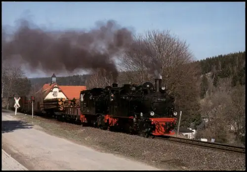 Dampflok 99 6101/6102 mit Fotogüterzug am Haltepunkt Sorge 1999