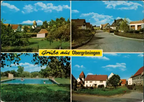 Ansichtskarte Obergröningen 4 Bild Schwimmbad Straße Panorama 1982