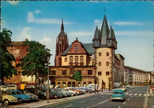 Frankfurt am Main Saalhof mit Rententurm und Dom - VW Käfer Straße 1963