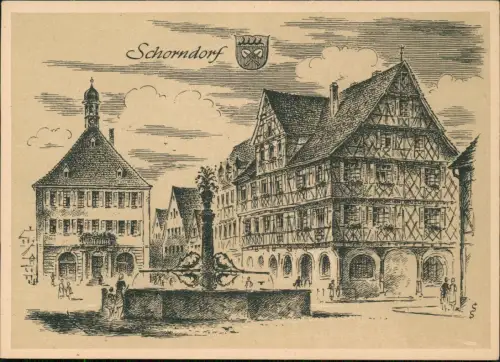 Ansichtskarte Schorndorf Ludwig Schäfer-Grohe Künstlerkarte Markt 1965
