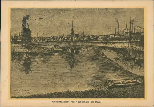 Ansichtskarte Fechenheim-Frankfurt am Main Künstlerkarte Fabrik Stadt 1917
