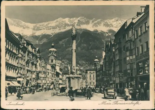Ansichtskarte Innsbruck Maria Theresienstraße belebt Geschäfte 1940