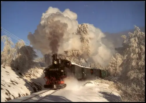 Ansichtskarte .Sachsen Dampflok 99 1542-2 der Preßnitztalbahn im Winter 1995