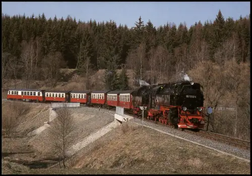 Ansichtskarte  Dampfzug der Harzer Schmalspurbahnen bei Sorge 1999