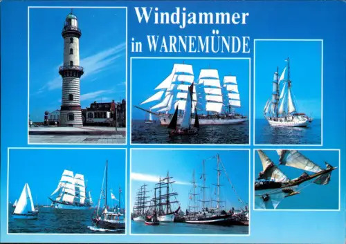 Ansichtskarte Warnemünde-Rostock Windjammerin Segelboot Leuchtturm MB 1994