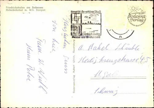 Ansichtskarte Friedrichshafen Hafenbahnhof Fahrgastschiff Stuttgart 1981