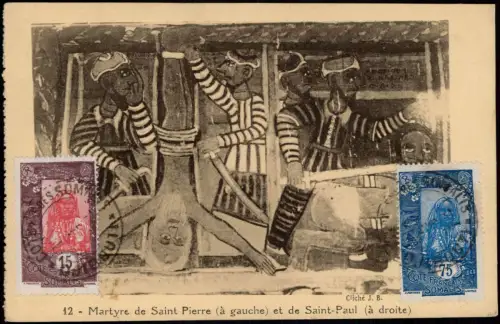 Ansichtskarte  Künstlerkarte Martyre de Saint Pierre 1922  gel Somalia Somalis