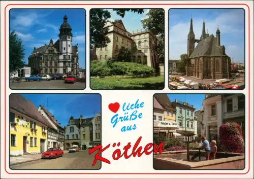 Köthen Mehrbild-AK u.a. mit Rathaus Schloß Holzmarkt Am Brunnen 1990