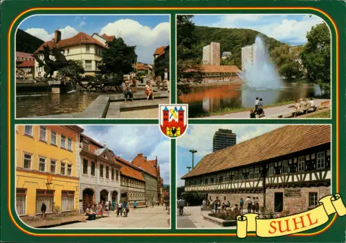 Ansichtskarte Suhl Mehrbild-AK mit Steinweg Waffenmuseum Dianabrunnen 1990