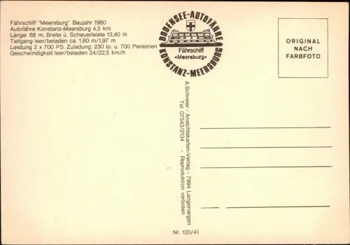 Schiff Schifffahrt Fähre Fährschiff Meersburg Autofähre Konstanz-Meersburg 1975