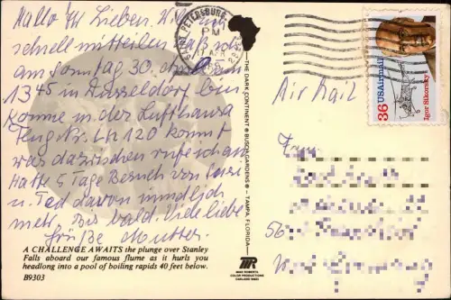 Postcard Tampa Busch Gardens Vergnügungspark Wasserrutsche 1989