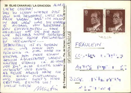 Arrecife ISLAS CANARIAS LA GRACIOSA vom Flugzeug aus Luftaufnahme 1983