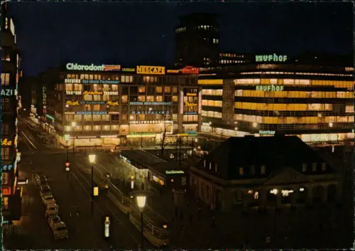 Frankfurt am Main Hauptwache Tram Straßenbahn Kaufhof Leuchtreklame Nacht 1955