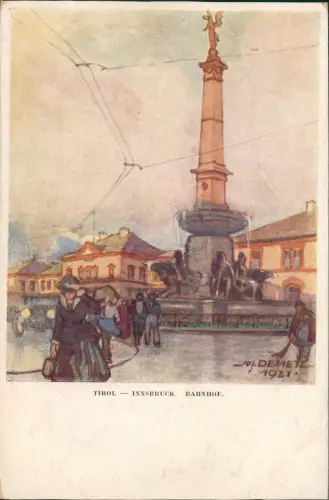 Ansichtskarte Innsbruck Bahnhof - Künstlerkarte 1926