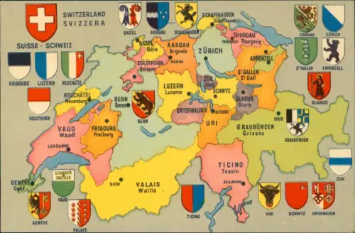 Ansichtskarte .Schweiz Schweiz Suisse Helvetia Kantone und Wappen 1935