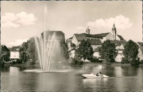 Ansichtskarte Böblingen Stadtsee Motorboot Fontäne 1964