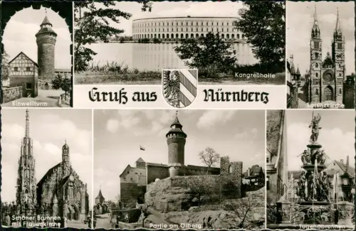 Nürnberg Mehrbild-AK mit Kongreßhalle, Kirche, Sinweltturm uvm. 1960