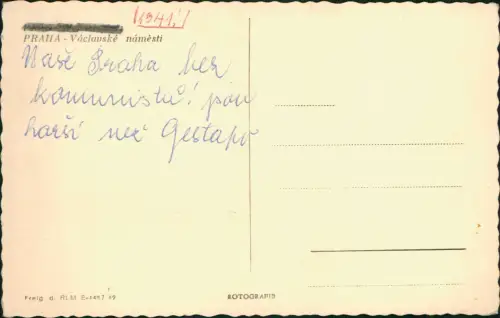 Postcard Prag Praha Wenzelsplatz Václavské náměstí Straßenbahn 1941