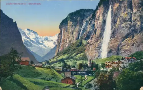 Ansichtskarte Lauterbrunnen Staubbachfall Wasserfall Waterfall Brücke 1914