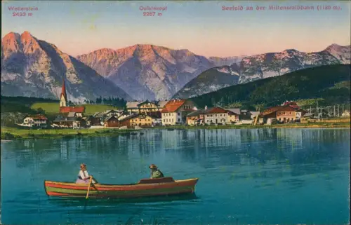 Ansichtskarte Seefeld Stadt Mittenwaldbahn See Ruderer 1914