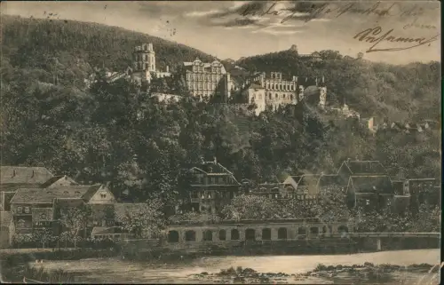 Ansichtskarte Heidelberg Heidelberger Schloss Mondschein 1913