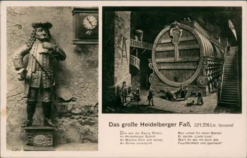 Heidelberg Zwerg Perkeo und Heidelberger Fass 2-Bild-Postkarte 1936