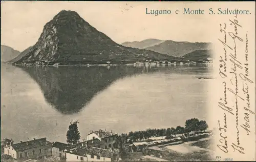 Ansichtskarte Lugano Stdat See Monte S. Salvatore. 1903  Ankunftstempel Bretten
