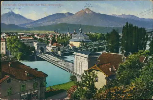 Postcard Tetschen-Bodenbach Decín Stadt Kettenbrücke 1917  Stempel KUK Fahrbare Eisenbahn V-Station