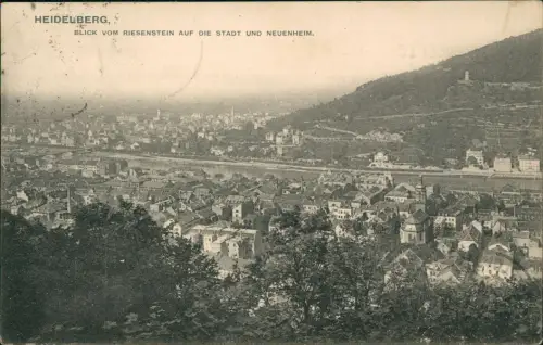 Ansichtskarte Heidelberg Blick vom Riesenstein auf die Stadt u. Neuenheim 1920